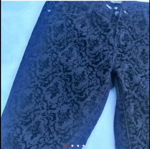 Burnt Velvet Pattern Black Jeans